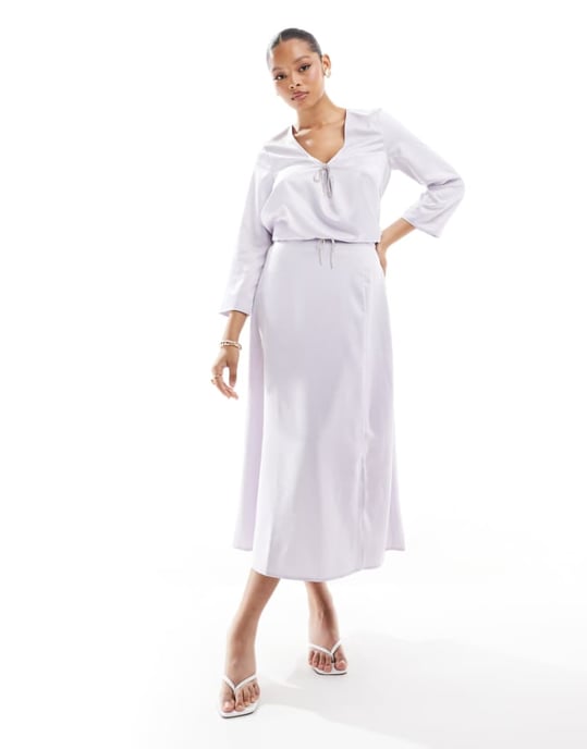 Vero Moda midi skirt with embellished bow in lavender blue - Image 1
