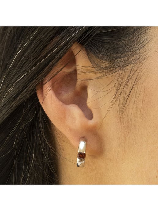 Jamelli Earrings Silver 925 rhodium-plated with genuine garnet - Image 4