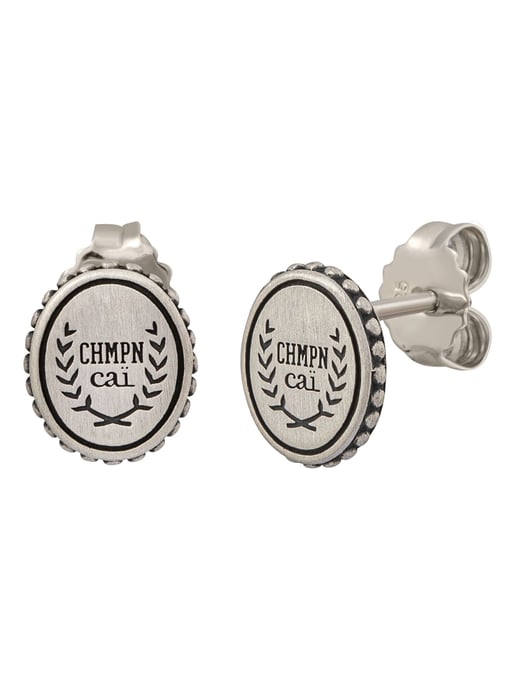 cai Single ear stud 925/sterling silver satinised oxodised Champion Crest - Image 1