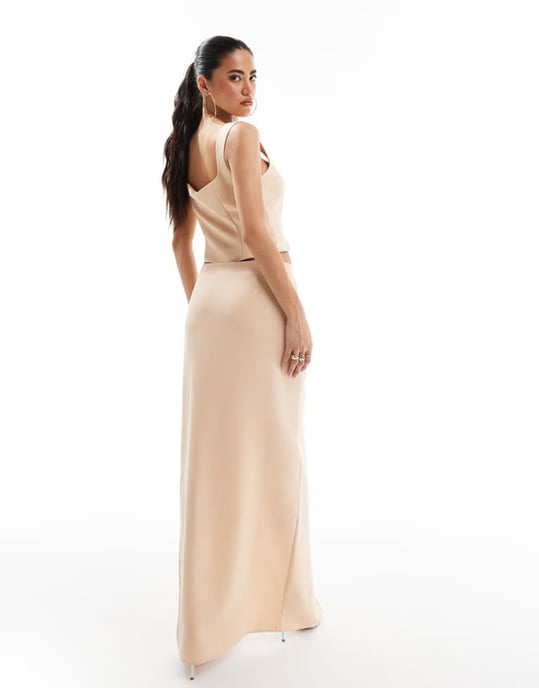 ASOS DESIGN formal maxi skirt co-ord in taupe - Image 3