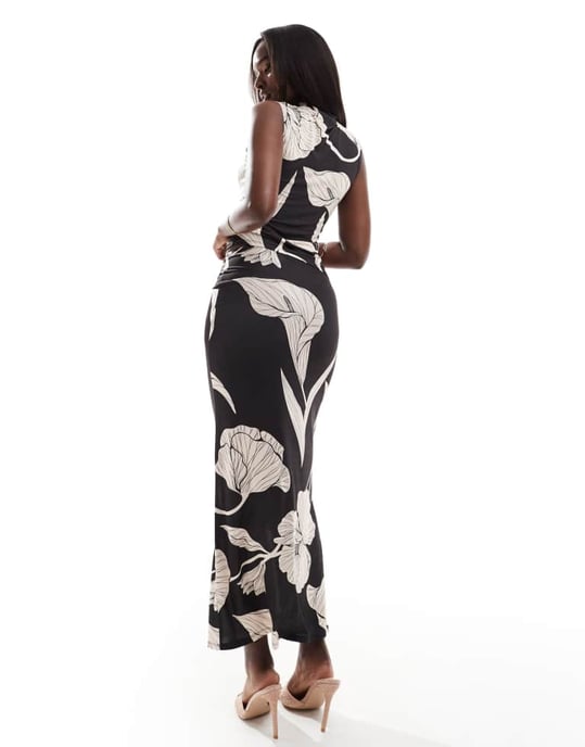 ASOS DESIGN co-ord slinky maxi skirt in oversized mono floral - Image 4