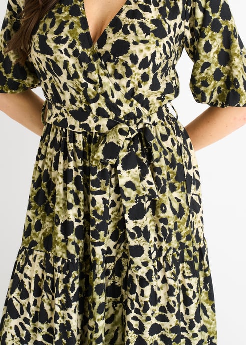 Green Animal Print Wrap Skater Maxi Dress - Image 2