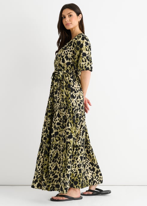Green Animal Print Wrap Skater Maxi Dress - Image 3