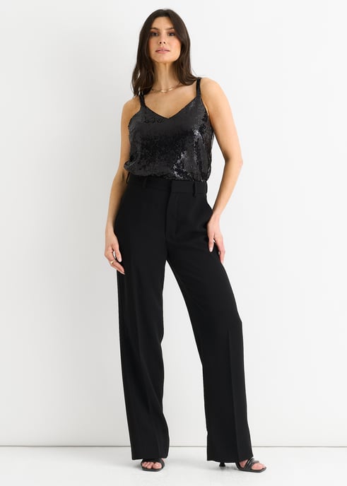 Black Sequin V Neck Cami Top - Image 1