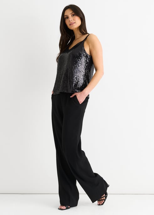 Black Sequin V Neck Cami Top - Image 3