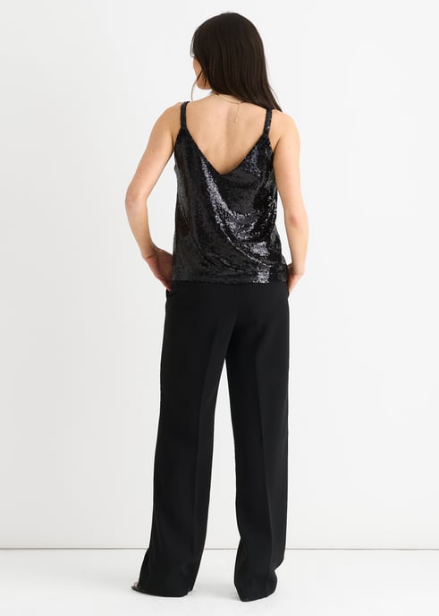 Black Sequin V Neck Cami Top - Image 4