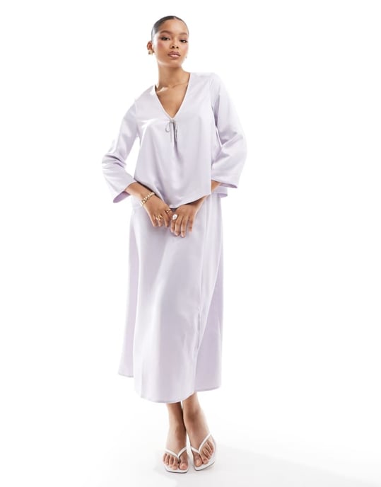 Vero Moda satin top with embellished bow in lavender blue - Image 3