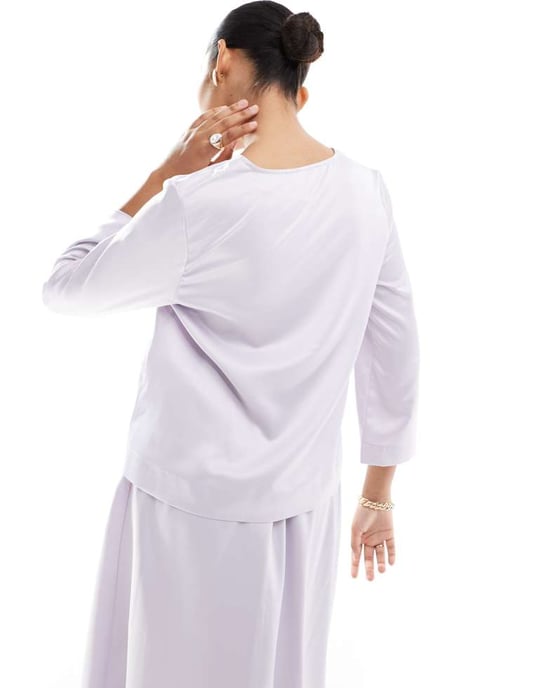 Vero Moda satin top with embellished bow in lavender blue - Image 4
