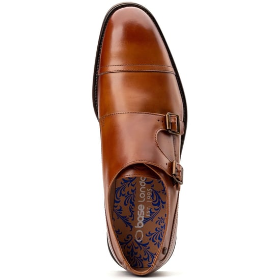 Base London Taper Leren Heren Tan Dubbele Monk Schoenen - Image 4