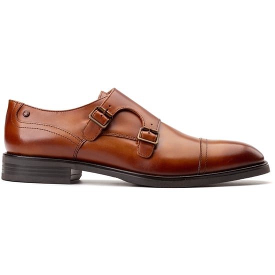 Base London Taper Leren Heren Tan Dubbele Monk Schoenen - Image 5