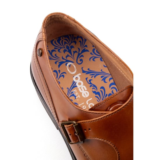 Base London Taper Leren Heren Tan Dubbele Monk Schoenen - Image 6