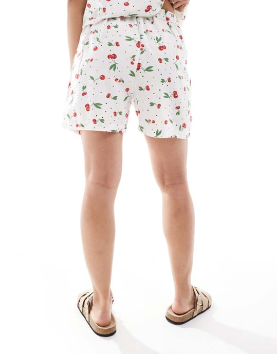 ONLY linen mix short co-ord in cherry print - Image 4