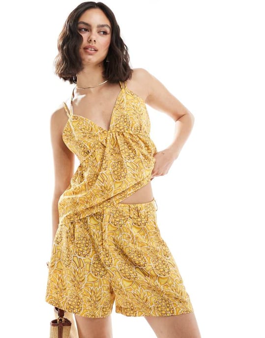 ONLY high waisted short co-ord in yellow pineapple print - Image 2
