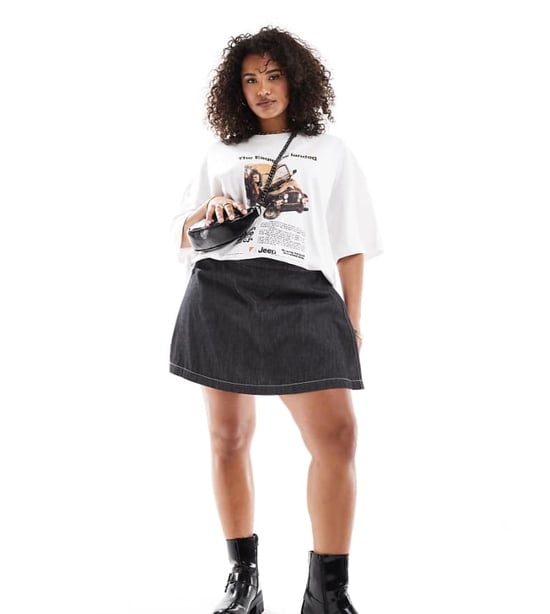 COLLUSION Plus wrap mini skort in lightweight denim with contrast stitch - Image 1