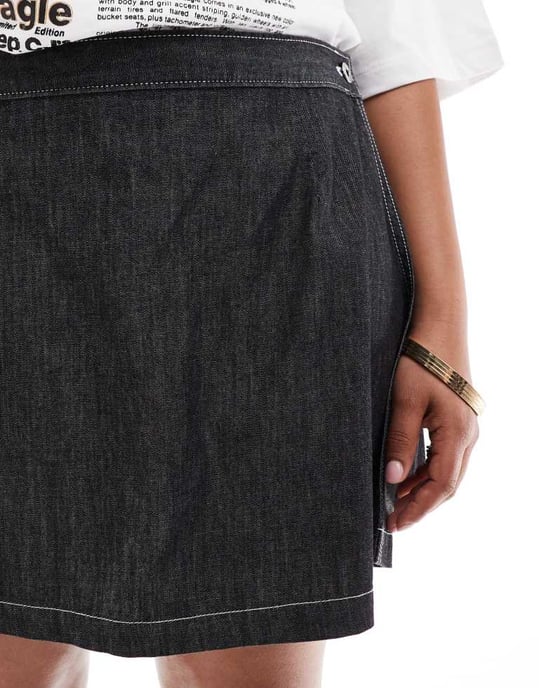 COLLUSION Plus wrap mini skort in lightweight denim with contrast stitch - Image 3