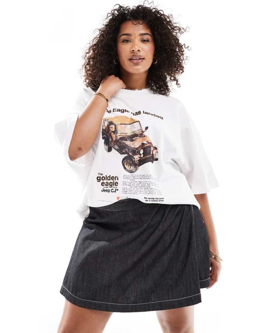 COLLUSION Plus wrap mini skort in lightweight denim with contrast stitch - Image 4