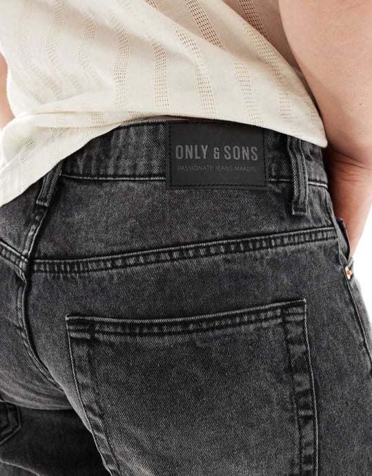 ONLY & SONS loose fit denim short in washed black - Image 2