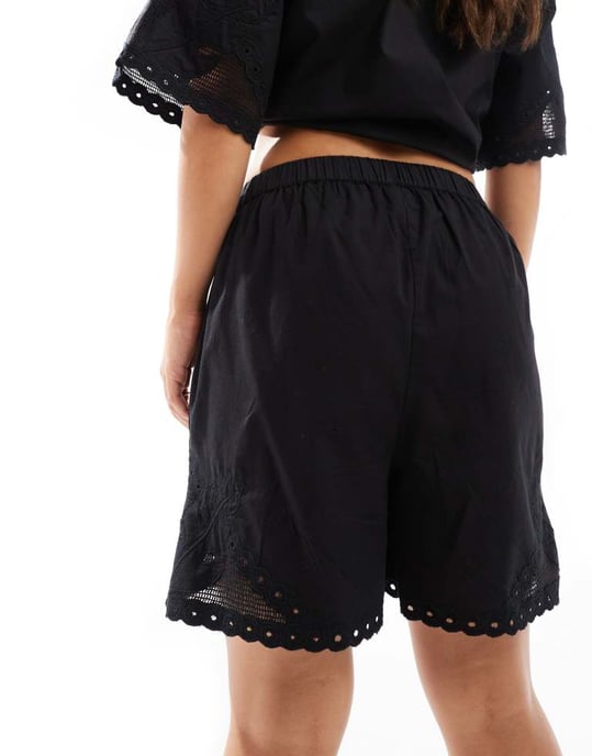 ASOS DESIGN premium short with cutwork detail co-ord in black - Image 3