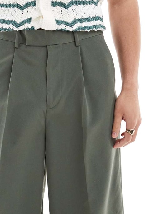 ASOS DESIGN smart wide leg shorts in green - Image 3