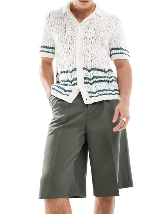 ASOS DESIGN smart wide leg shorts in green - Image 4