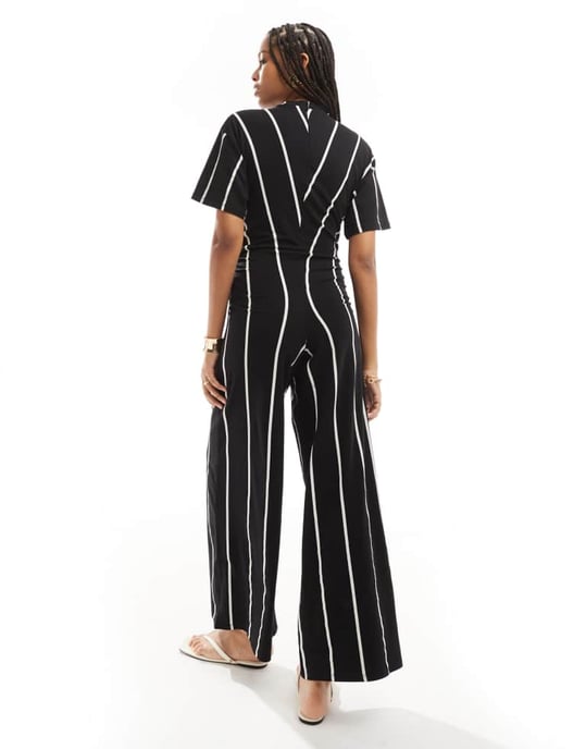 ASOS DESIGN ruched side jumpsuit with wide leg in stripe - Image 4