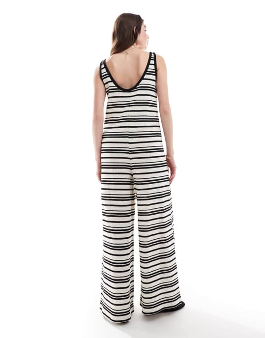 ASOS DESIGN crochet u-scoop jumpsuit in stripe - Image 4