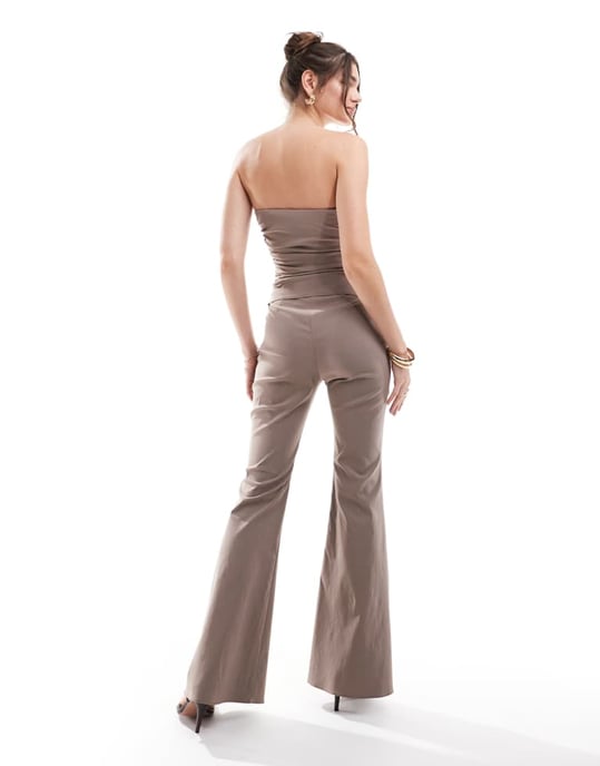 ASOS DESIGN ruched bodice bandeau tailored jumpsuit in mocha - Image 4