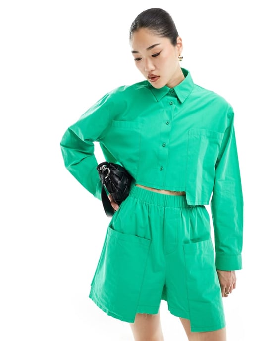ASOS DESIGN drop pocket shirt in green - Image 1
