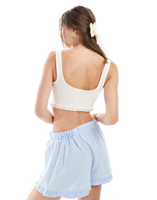 Miss Selfridge knitted corset top with ribbon detail in cream - Image 3
