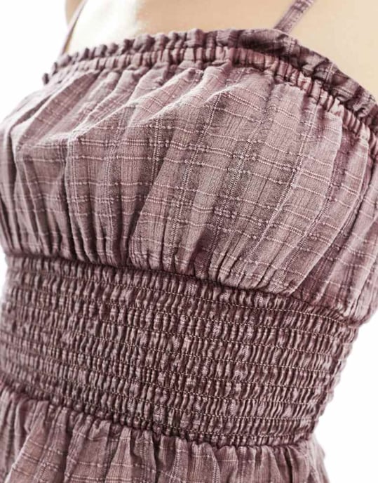 COLLUSION western cotton dobby check cami sun top in washed pink - Image 4