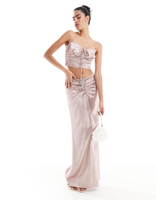 ASOS DESIGN satin ruched cami top co-ord in blush - Image 3