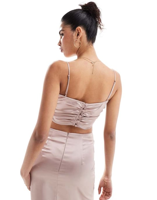 ASOS DESIGN satin ruched cami top co-ord in blush - Image 4