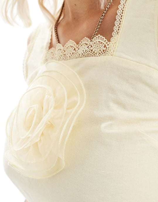 Labelrail x Daisy Birchall cotton camisole top with oversized corsage in off-white - Image 3