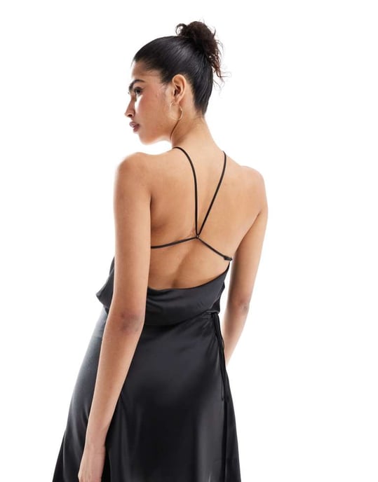 ASOS DESIGN satin cowl neck cami top co-ord in black - Image 3
