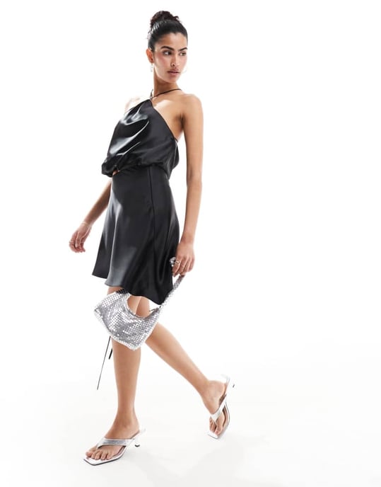 ASOS DESIGN satin cowl neck cami top co-ord in black - Image 4