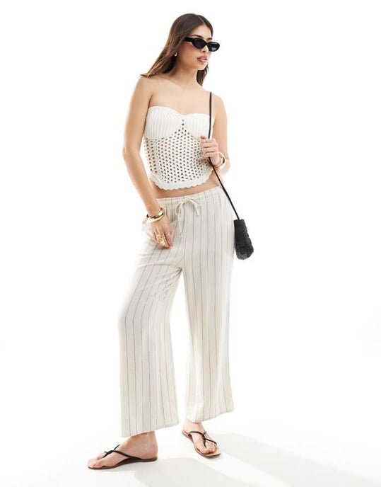 ASOS DESIGN knitted bandeau crochet top in cream - Image 4