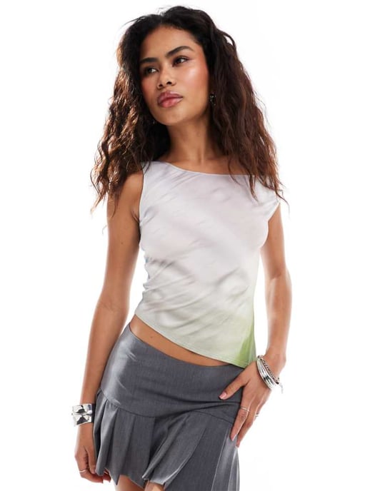 Heretic Nine Exclusive asymmetric slinky top in graphic bloom print - Image 1