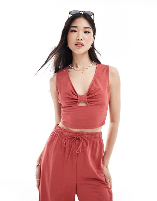 ONLY shirred cropped top co-ord in rust - Image 1