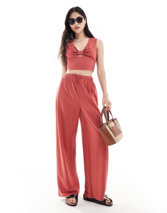 ONLY shirred cropped top co-ord in rust - Image 4