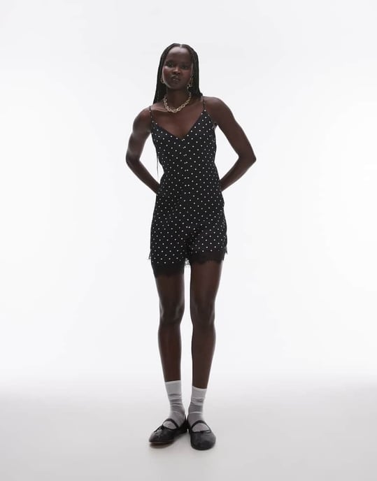 Topshop lace cami playsuit in spot print - Image 4