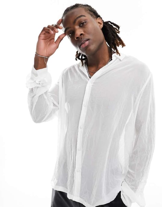 ASOS DESIGN relaxed shirt in crushed texture in white - Image 1