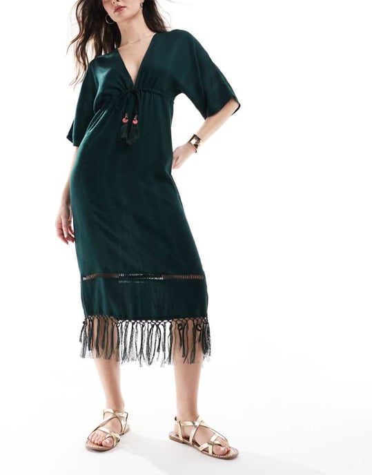 Accessorize maxi beach kaftan in green - Image 1