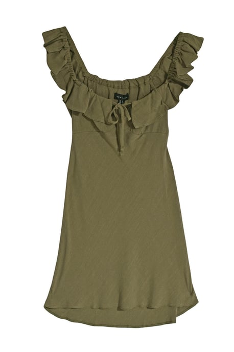 Linen Effect Short Ruffle Neck Dress - Image 3