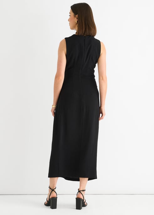 Black Waist Ruched Metal Trim Sleeveless Midi Dress - Image 4