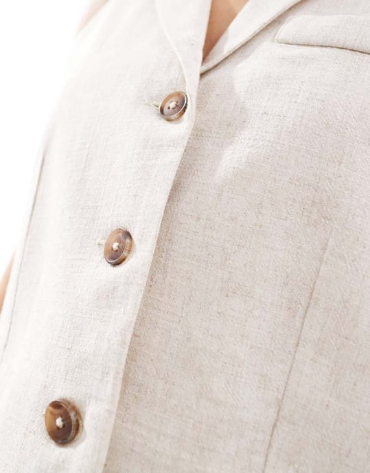 Miss Selfridge linen blend button through waistcoat in natural slub - Image 3