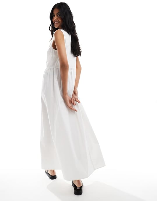 ASOS DESIGN poplin tie front maxi dress in white - Image 2