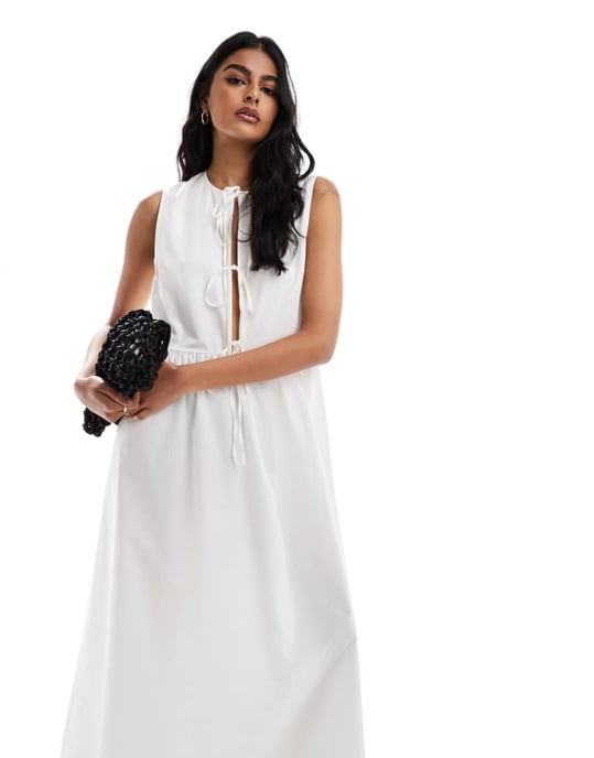 ASOS DESIGN poplin tie front maxi dress in white - Image 4