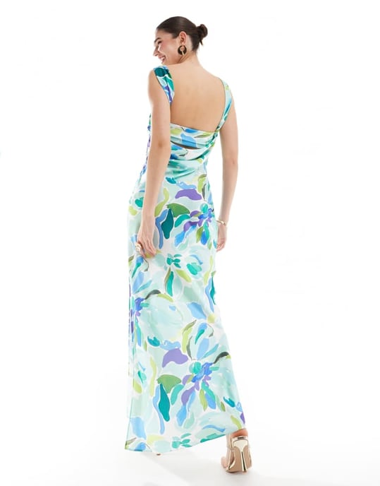 ASOS DESIGN satin drape twist strap maxi dress in bold floral print - Image 2
