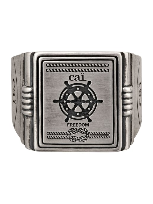 cai Ring 925/- Sterling silver signet ring matt oxidised Sailor coat of arms - Image 1