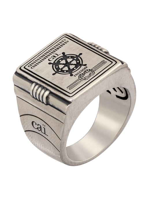 cai Ring 925/- Sterling silver signet ring matt oxidised Sailor coat of arms - Image 4